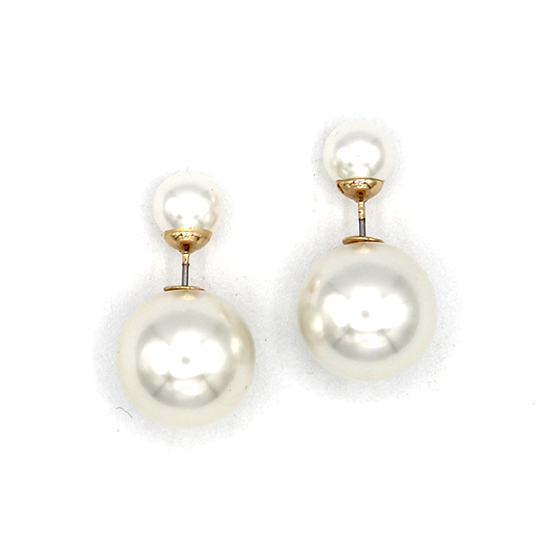 Double Sided CCB Ball Earrings Cream Stud Lightweight Trendy Fashion J