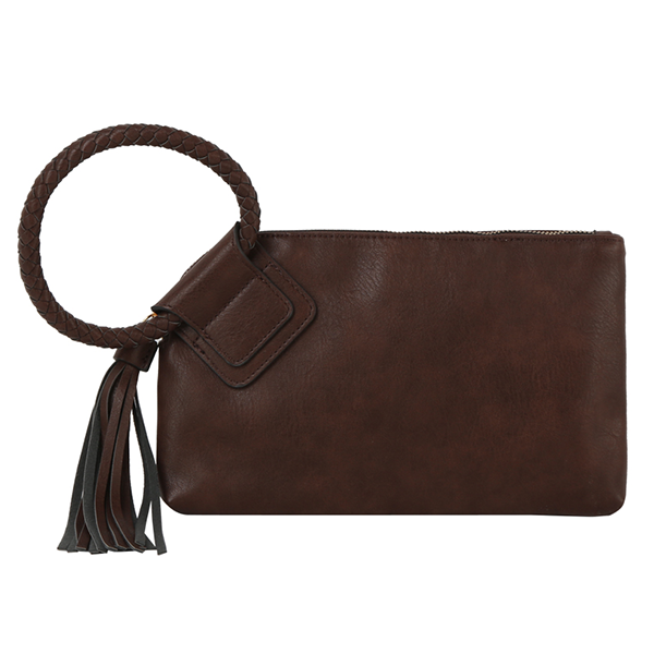 Western Braided Ring Handle Wristlet Bag Vegan Leather Clutch Purse Bo