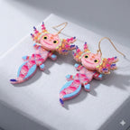 Glitter Resin Axolotl Earrings Cute Animal Dangle Earrings Kawaii Jewe