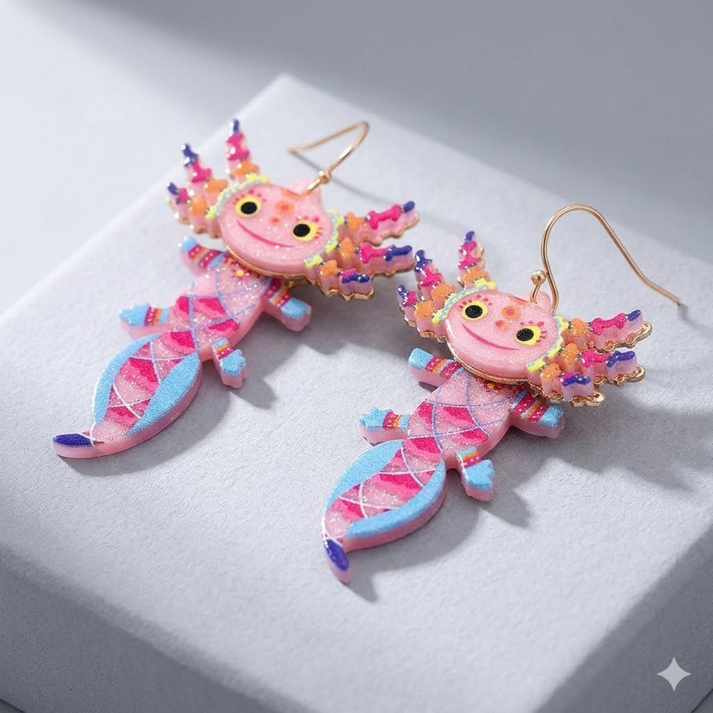 Glitter Resin Axolotl Earrings Cute Animal Dangle Earrings Kawaii Jewe