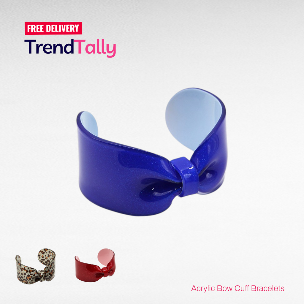 Acrylic Bow Cuff Bracelet Glitter Blue Bangle Adjustable Fashion Jewel