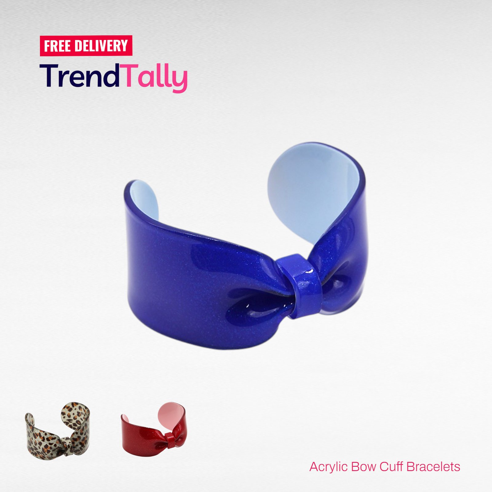 Acrylic Bow Cuff Bracelet Glitter Blue Bangle Adjustable Fashion Jewel