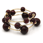 3pc Marble Orb Bead Stretch Bracelet Set Gold Tone Round Ball Bangles