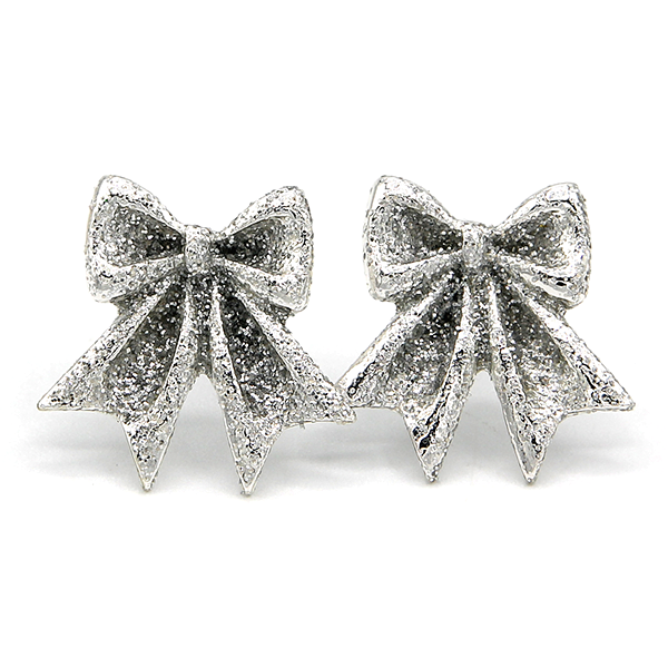 Glitter Ribbon Bow Earrings Silver Pink Sparkle Coquette Aesthetic Sta