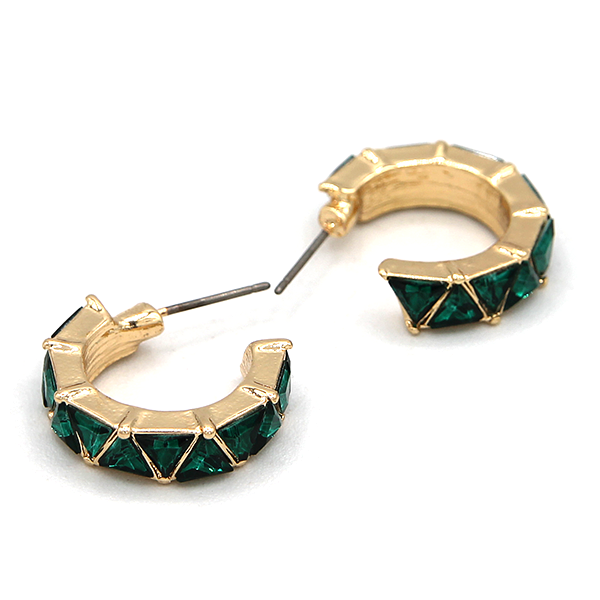 C Hoop Triangle Stone Pave Huggie Earrings Dainty Gold Silver Jewelry