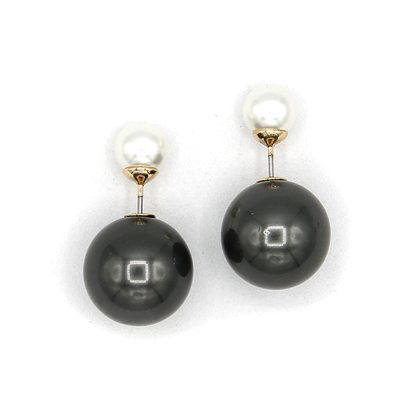 Double Sided CCB Ball Earrings Cream Stud Lightweight Trendy Fashion J