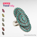 Treasure Navajo Stone Concho Ring Western Boho Statement Adjustable Je