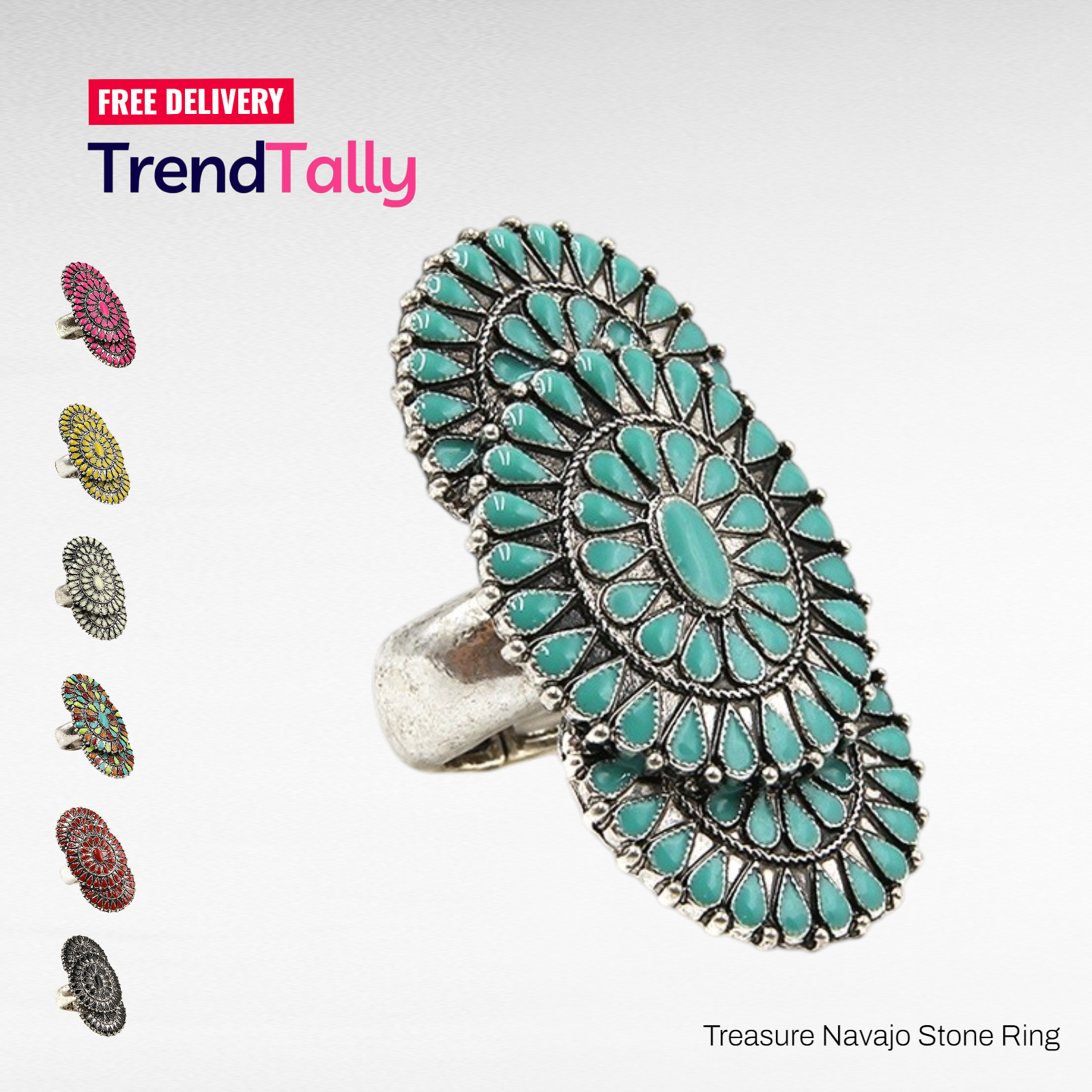Treasure Navajo Stone Concho Ring Western Boho Statement Adjustable Je