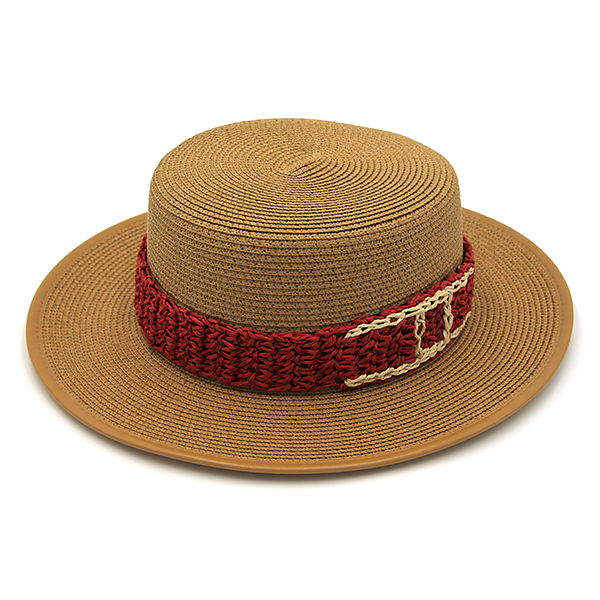 Straw Double C Band Boater Sun Hat – Wide Brim Summer Beach Sun Hat
