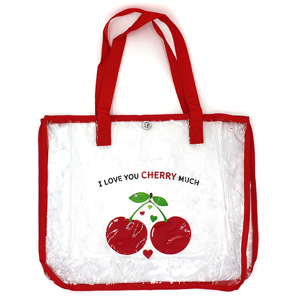 Transparent Cherry Print Tote Bag I Love You Cherry Much Clear Red Bea