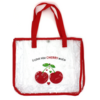 Transparent Cherry Print Tote Bag I Love You Cherry Much Clear Red Bea