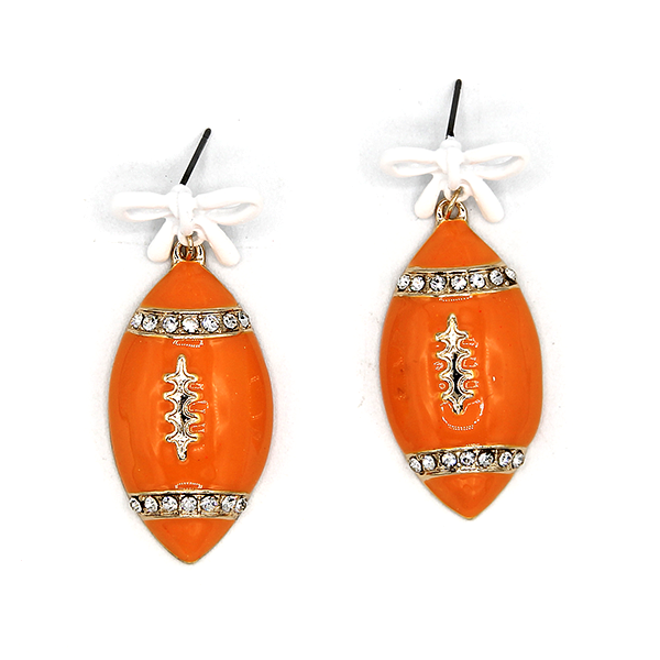 Enamel Football Bow Drop Earrings Gameday Sports Fan Jewelry Tailgate