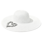 Straw Sun Hat w/ Rhinestone Heart Patch – Wide Brim Summer Beach Hat