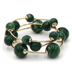 3pc Marble Orb Bead Stretch Bracelet Set Gold Tone Round Ball Bangles