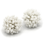 Stylish Pearl Cluster Pom Cream Earrings Minimalist Wedding Statement