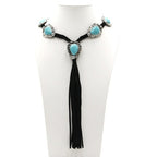 Western Navajo Style Wildflower Concho Necklace Turquoise Black Bead B