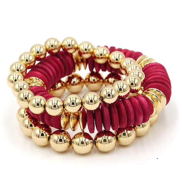 3pc Layered Bead & Disc Stretch Bracelet Set | Stackable Boho Jewelry