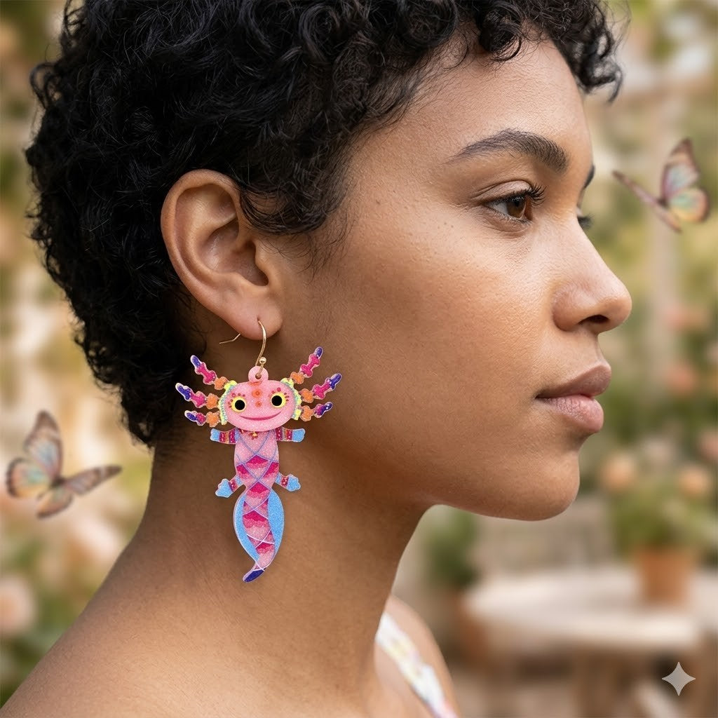 Glitter Resin Axolotl Earrings Cute Animal Dangle Earrings Kawaii Jewe