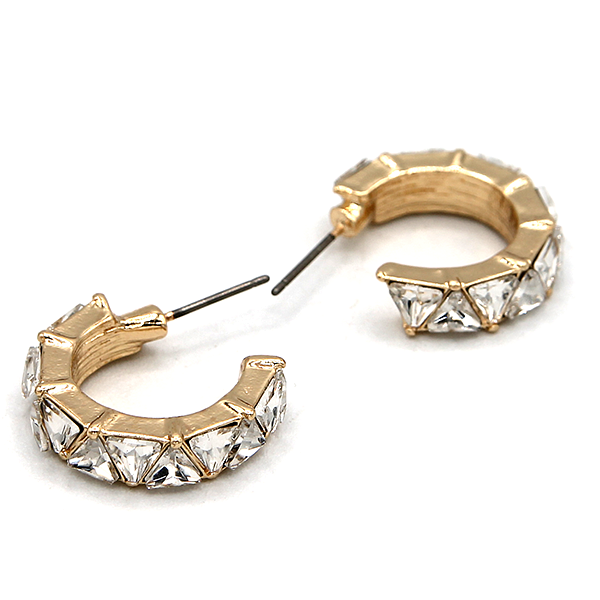 C Hoop Triangle Stone Pave Huggie Earrings Dainty Gold Silver Jewelry