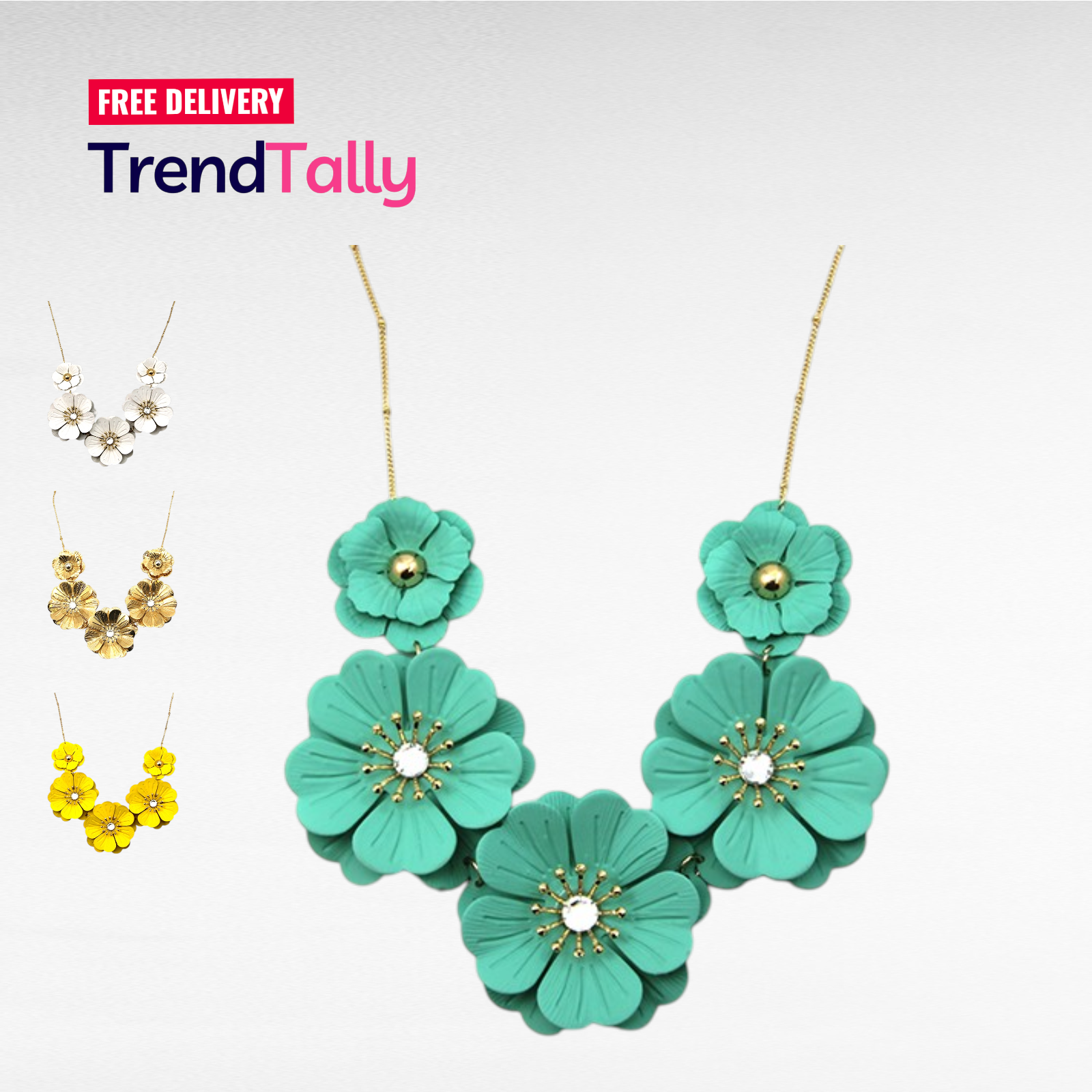 Lulu Lala Dainty Floral Necklace White Gold Dipped Mint Yellow Pastel
