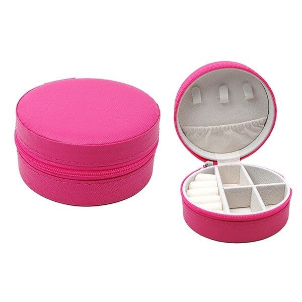 Solid Color Mint Jewelry Organizer Box – Zipper Closure Circle Trave