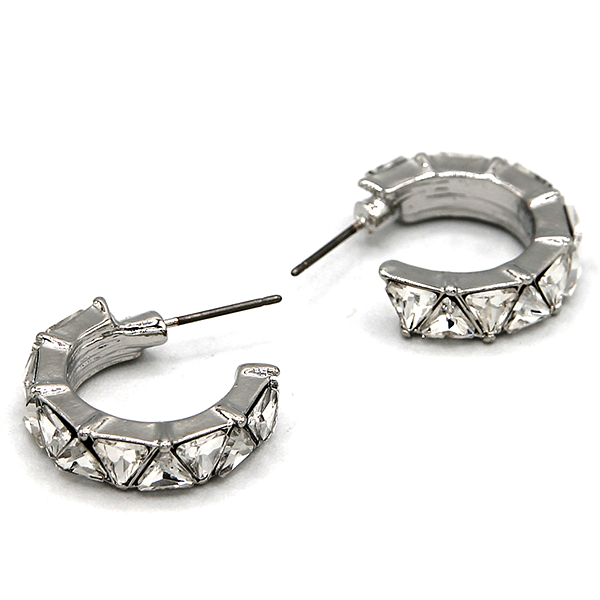 C Hoop Triangle Stone Pave Huggie Earrings Dainty Gold Silver Jewelry