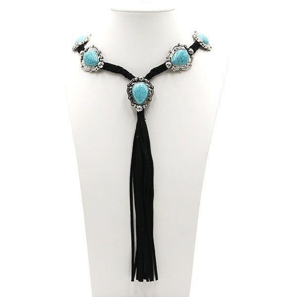 Western Navajo Style Wildflower Concho Necklace Turquoise Black Bead B