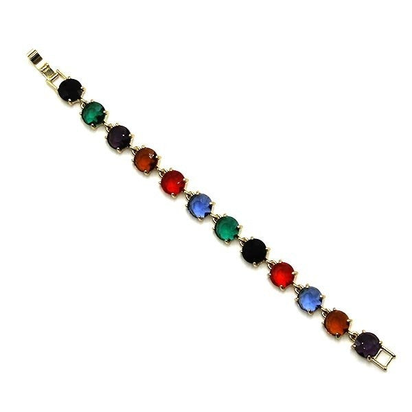 CNC Square Back Gemstone Link Bracelet Purple Stones Silver Tone Fashi