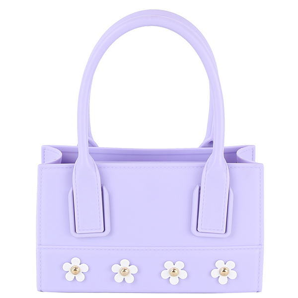 Viola Flower Accent Mini Box Bag Structured Floral Top Handle Handbag