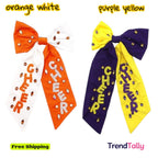 Viola Gem Stone Seed Bead Hair Clip Orange White Cheer Ribbon Bow Auth