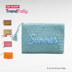 Women Straw Summer Embroidered Pouch Beach Bag Small Handbag Travel Ac