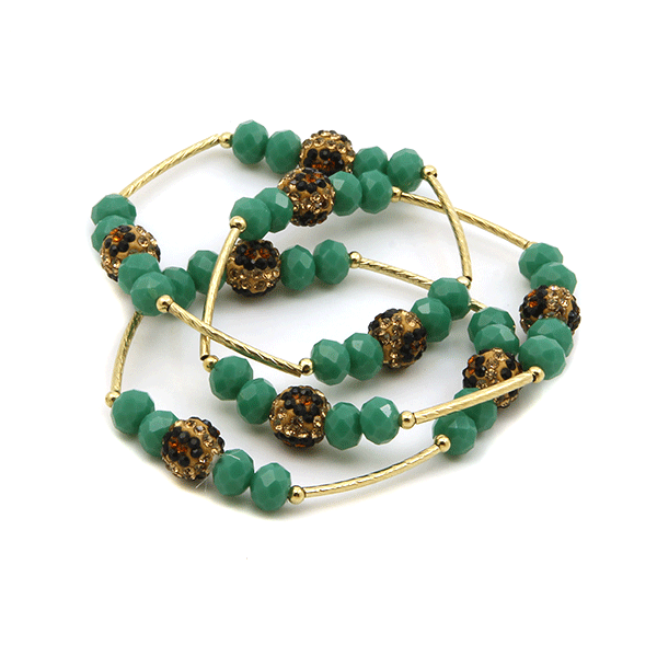Bach 3Pc Beaded Leopard Bracelet Set Stackable Stretch Fashion Jewelry