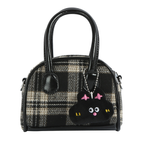Mini Dome Plaid Crossbody Satchel Bag Structured Top Handle Black Brown