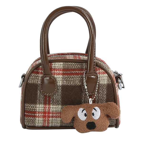Mini Dome Plaid Crossbody Satchel Bag Structured Top Handle Black Brown