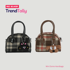 Mini Dome Plaid Crossbody Satchel Bag Structured Top Handle Black Brown